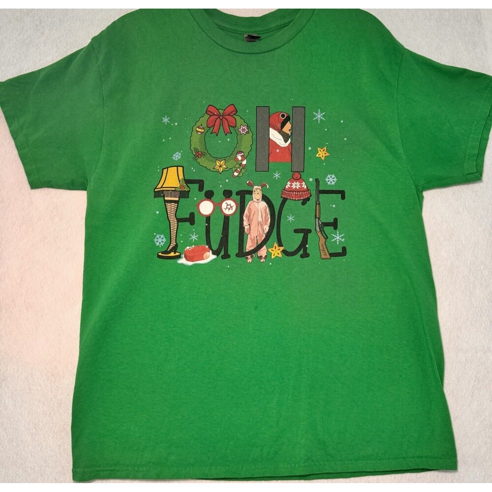 A Christmas Story Oh Fudge T-Shirt 100% Cotton Green Size Large